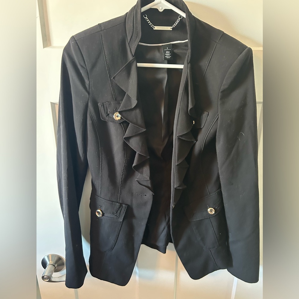 White House Black Market Black Ruffle-Front Blazer